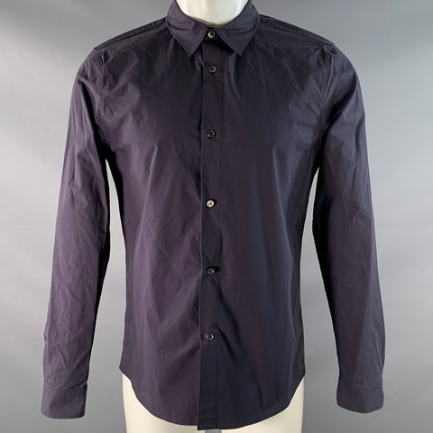 A.P.C. Size L Grey Charcoal Cotton Spread Collar Long Sleeve Shirt