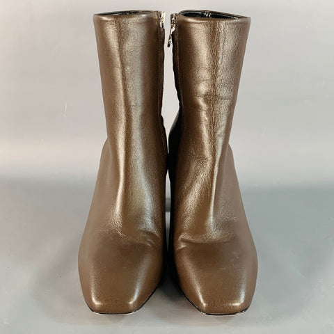 AEYDE Size 10 Brown Leather Snakeskin Chunky Heel Side Zipper Ankle Boots