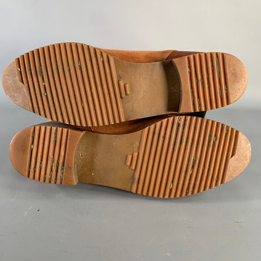 BOTTEGA VENETA Size 8 Camel Leather Suede Fleece Lined Buckle Booties