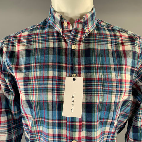 TAYLOR STITCH Size S Blue Multi-Color Plaid Cotton Button Down Long Sleeve Shirt