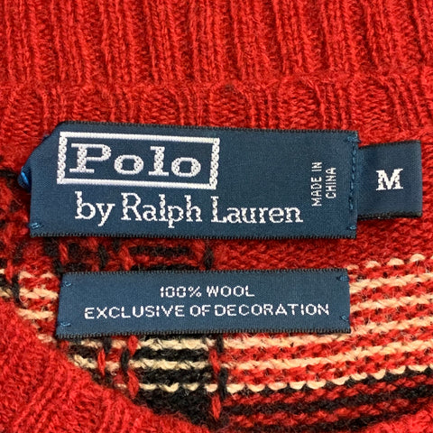 POLO by RALPH LAUREN Size M Red Black White Plaid Wool Crew Neck Sweater