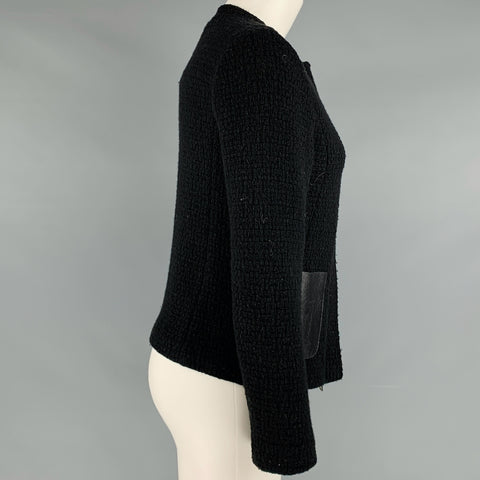 VINCE Talla 6 Chaqueta con cremallera de piel sintética de mezcla de lana negra