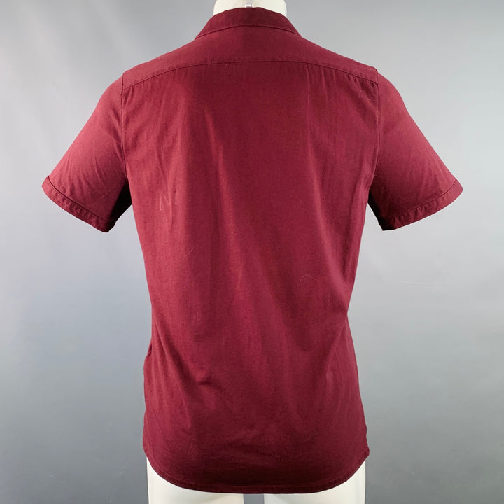 JOHN VARVATOS Size M Burgundy Cotton One Pocket Short Sleeve Shirt