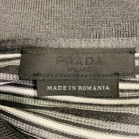 PRADA Size M Grey White Stripe Cotton Pique Buttoned Polo