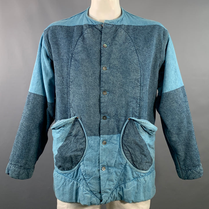 TENDER Size XXL Blue Indigo Patchwork Cotton Wool Jacket