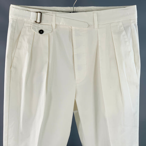 LARDINI Size 33 White Cotton Blend Pleated Button Fly Dress Pants