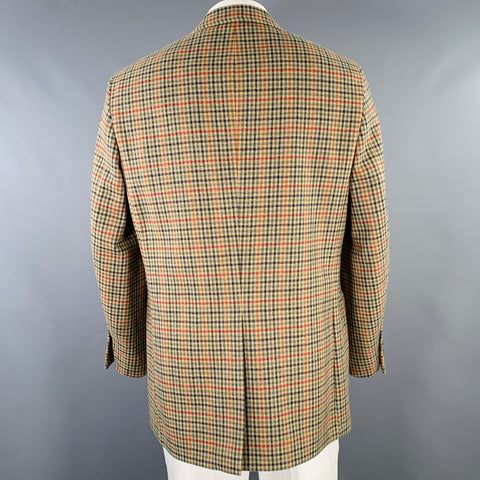 O'CONNELL'S Size 42 Regular Green Beige Houndstooth Wool Sport Coat