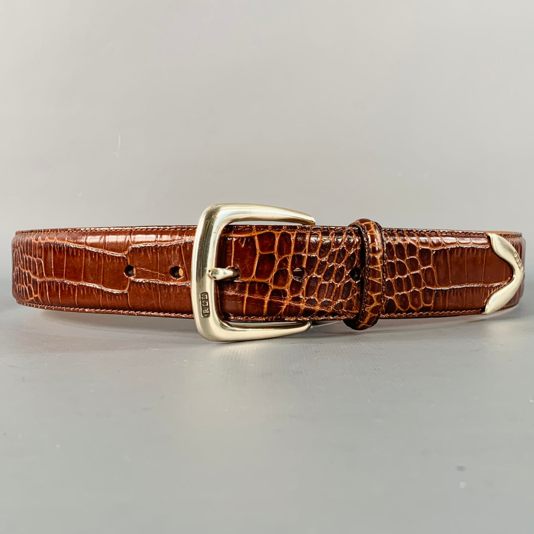 LAUREN by RALPH LAUREN Size M Brown Silver Embossed Leather  display picture 1
