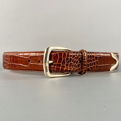 LAUREN by RALPH LAUREN Size M Brown Silver Embossed Leather Belt