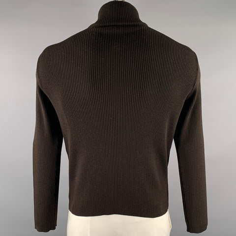 JIL SANDER Size M Brown Leather Wool Zip Up Sweater
