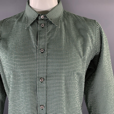 BOTTEGA VENETA Size XL Green White Gingham Cotton Long Sleeve Shirt