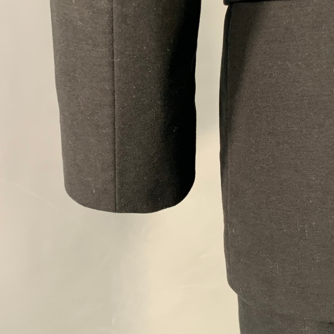 PRADA Size 38 Regular Black Velvet Cotton Blend Notch Lapel Suit
