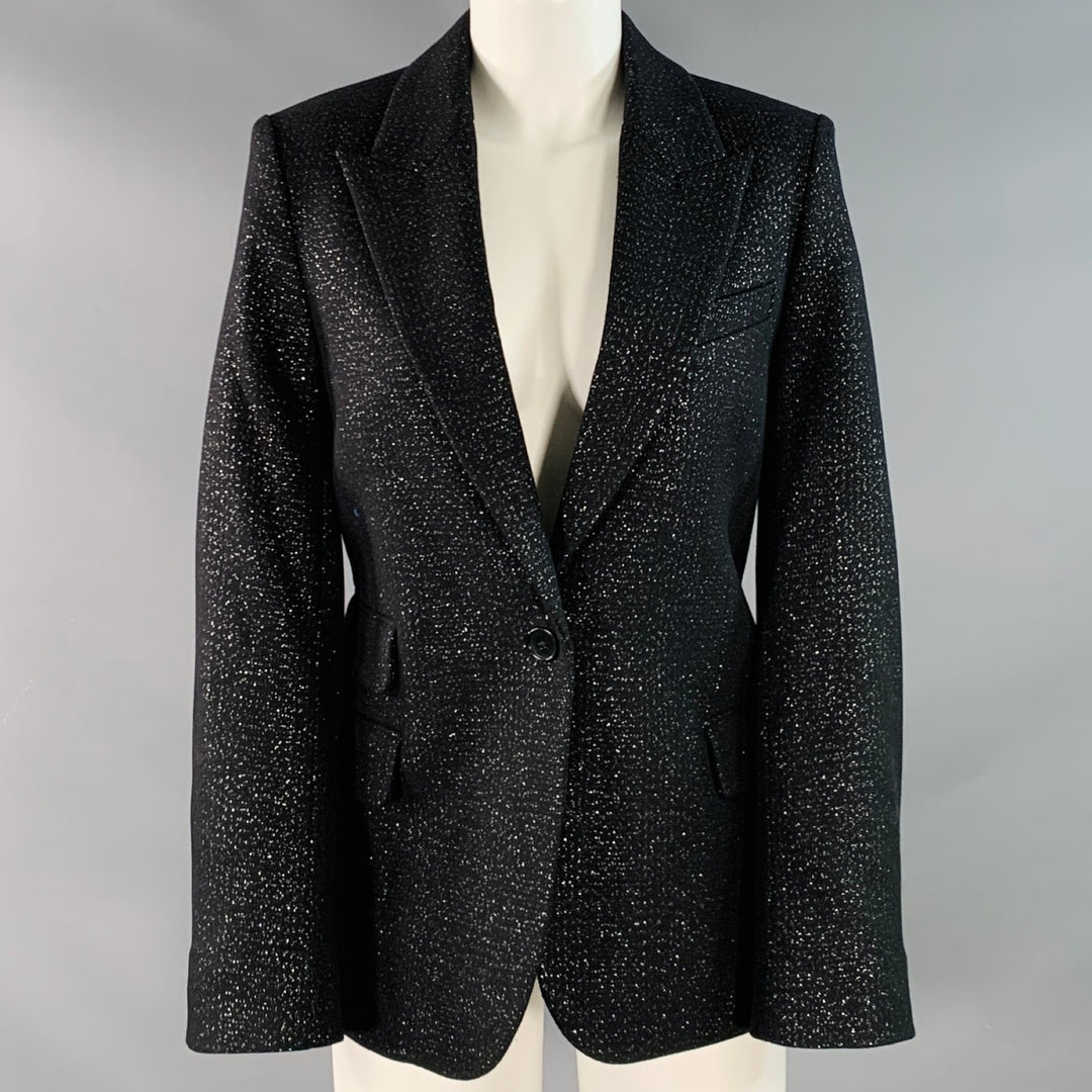 ZADIG & VOLTAIRE Size M Venus Sparkle Black Silver Wool Blend Peak Lapel Jacket Blazer