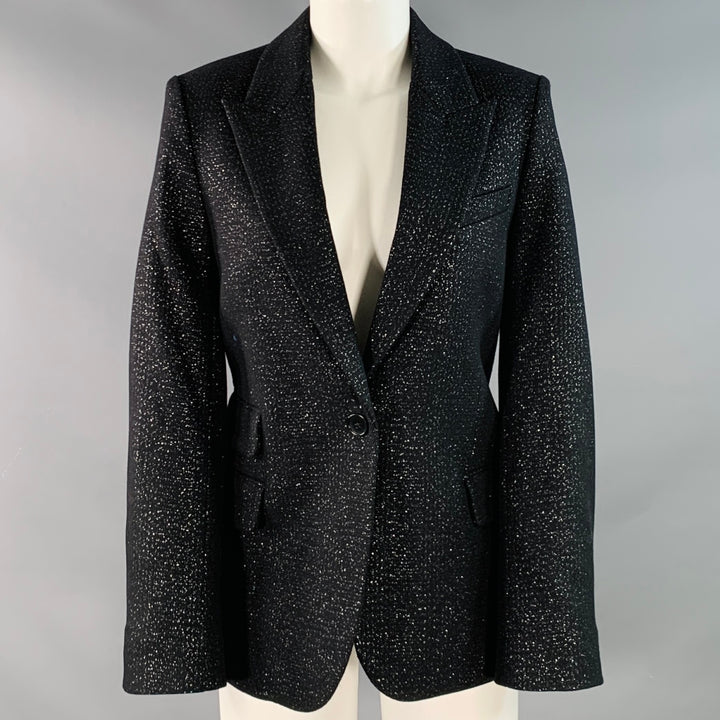 ZADIG & VOLTAIRE Size M Venus Sparkle Black Silver Wool Blend Peak Lapel Jacket Blazer