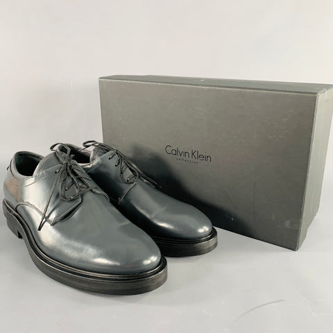 CALVIN KLEIN COLLECTION Size 9 Grey Leather Lace-Up Shoes
