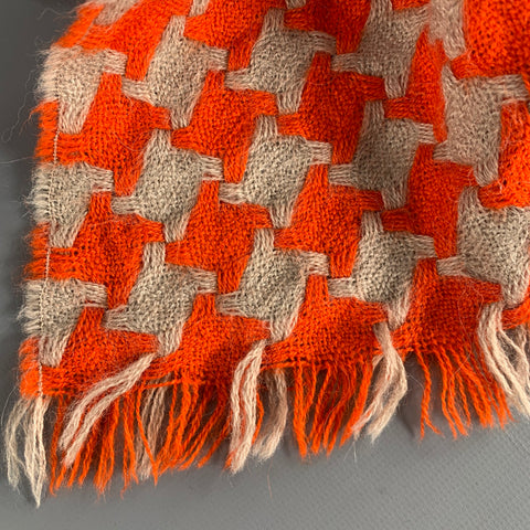 ELVANG Orange Beige Houndstooth Alpaca Woven Scarf