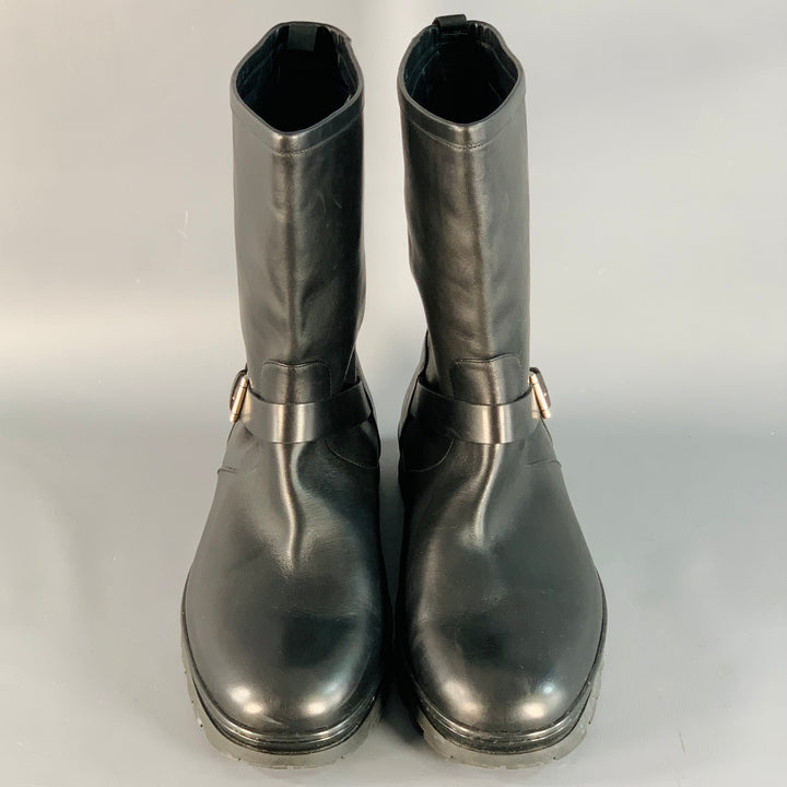 SALVATORE FERRAGAMO Size 12 Black Leather Rubber Sole Engineer Boots