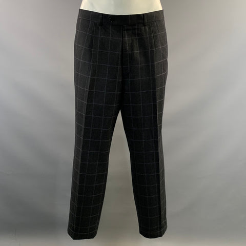 JACK VICTOR Chest Size 42 Dark Grey Window Pane Wool Notch Lapel 36 28 Suit