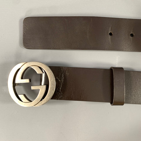 GUCCI Brown Solid Leather Belt