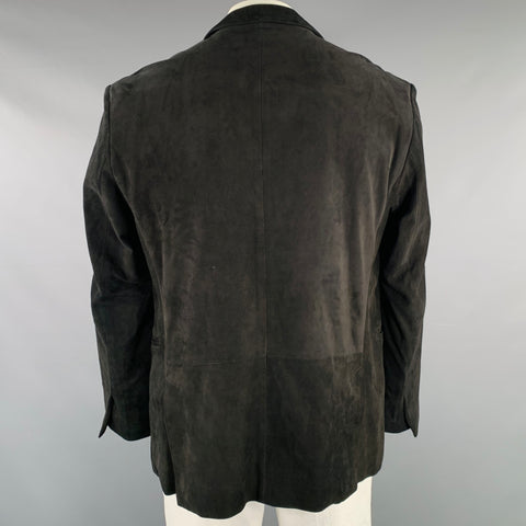 NAHMIAS Size XL Black White Leather Suede Peak Lapel Jacket