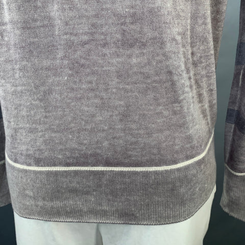 JOHN VARVATOS Size L Grey Purple Stripe Silk Cashmere V-Neck Pullover