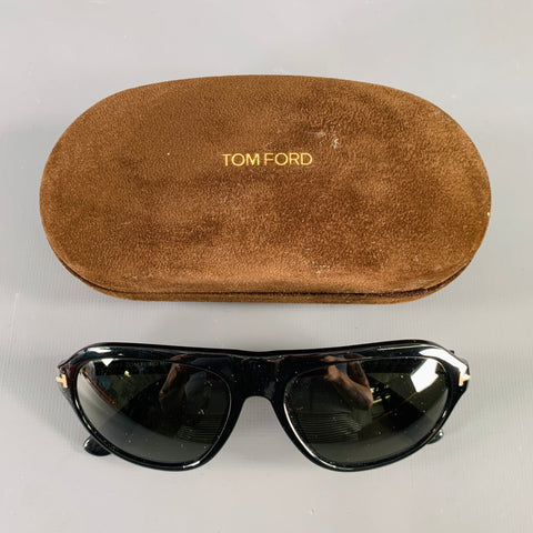 TOM FORD Ivan Black Acetate Teardrop Sunglasses