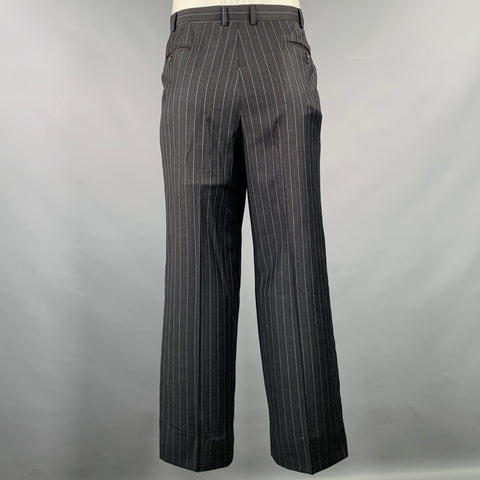 ISAIA Size 48 Charcoal Blue Stripe Wool Notch Lapel Suit