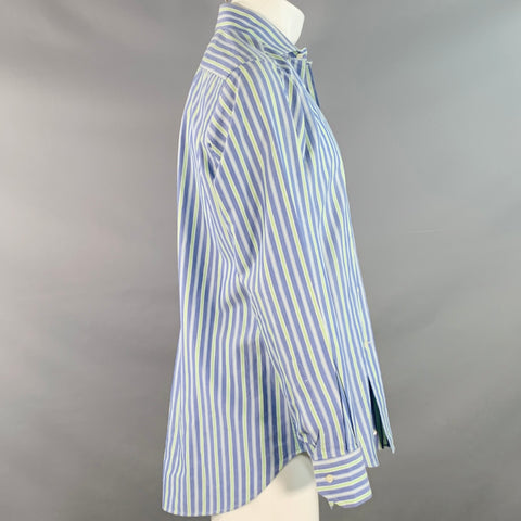 ETRO Size M Blue Green Stripe Cotton Spread Collar Long Sleeve Shirt