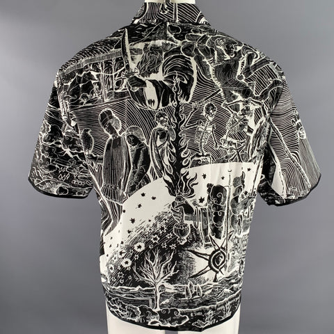 BORAMY VIGUIER Size L Black White Print Cotton Camp Polo