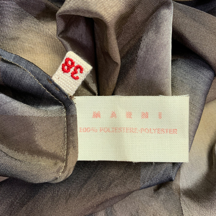 MARNI Size 2 Brown Beige Polyester Taffeta Diamond 3/4 Sleeves Dress