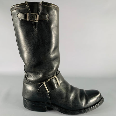 Bottes de moto VINTAGE en cuir noir, taille 9