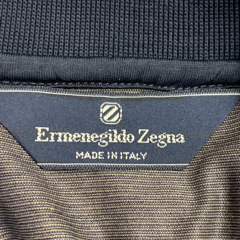 ERMENEGILDO ZEGNA Size 42 Tan Black Stripe Cotton One Pocket Polo