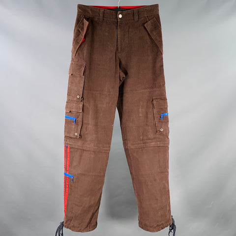 D&G by DOLCE & GABBANA Size 32 Brown Red Corduroy Cotton Cargo Convertible Zip Off Casual Pants