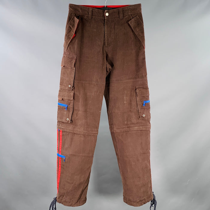 D&G by DOLCE & GABBANA Size 32 Brown Red Corduroy Cotton Cargo Convertible Zip Off Casual Pants