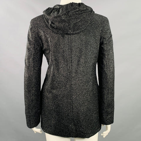 PLEIN SUD Size 10 Black Glitter Polyamide Blend Hooded Coat