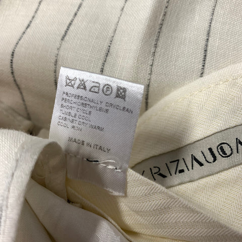 KRIZIA UOMO Chest Size 42 Cream Light Grey Pinstripe Linen 32 31 Suit