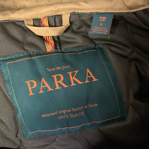 SCOTCH AND SODA Chest Size S Olive Orange & Black Quilted Nylon Parka Jacket