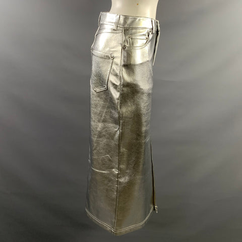 STAUD Size 2 Silver Polyeurethane Metallic Pencil Skirt