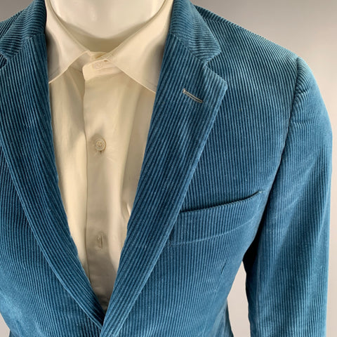Costume en velours côtelé de coton sarcelle, taille 38 court, revers cranté, TODD SNYDER, 32 29