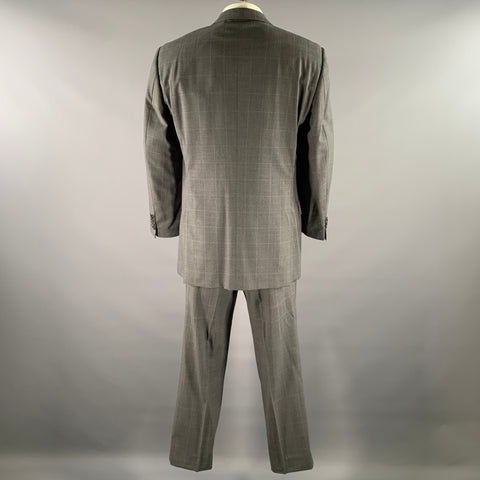 ERMENEGILDO ZEGNA Size 46 Grey Window Pane Wool Notch Lapel Suit
