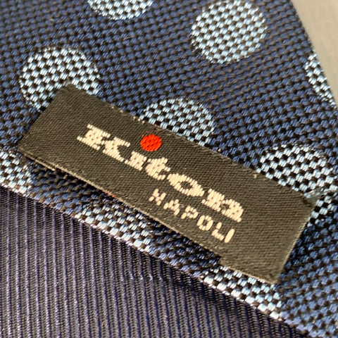 KITON One Size Navy Blue Polka Dot Jacquard Silk Tie