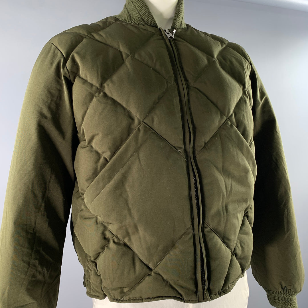 BRUT Size XL Green Olive Quilted Down Polyester Bomber Jacket