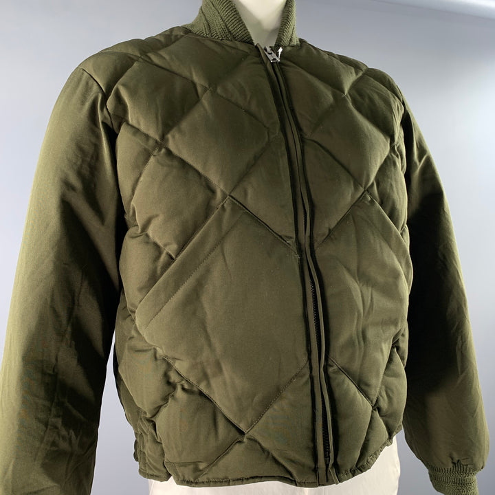 BRUT Size XL Green Olive Quilted Down Polyester Bomber Jacket