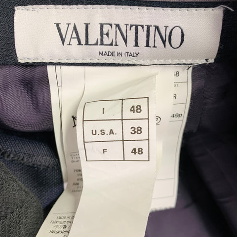 VALENTINO Size 32 Navy Wool Mohair Velvet Stripe Pleated Button Fly Tuxedo Dress Pants