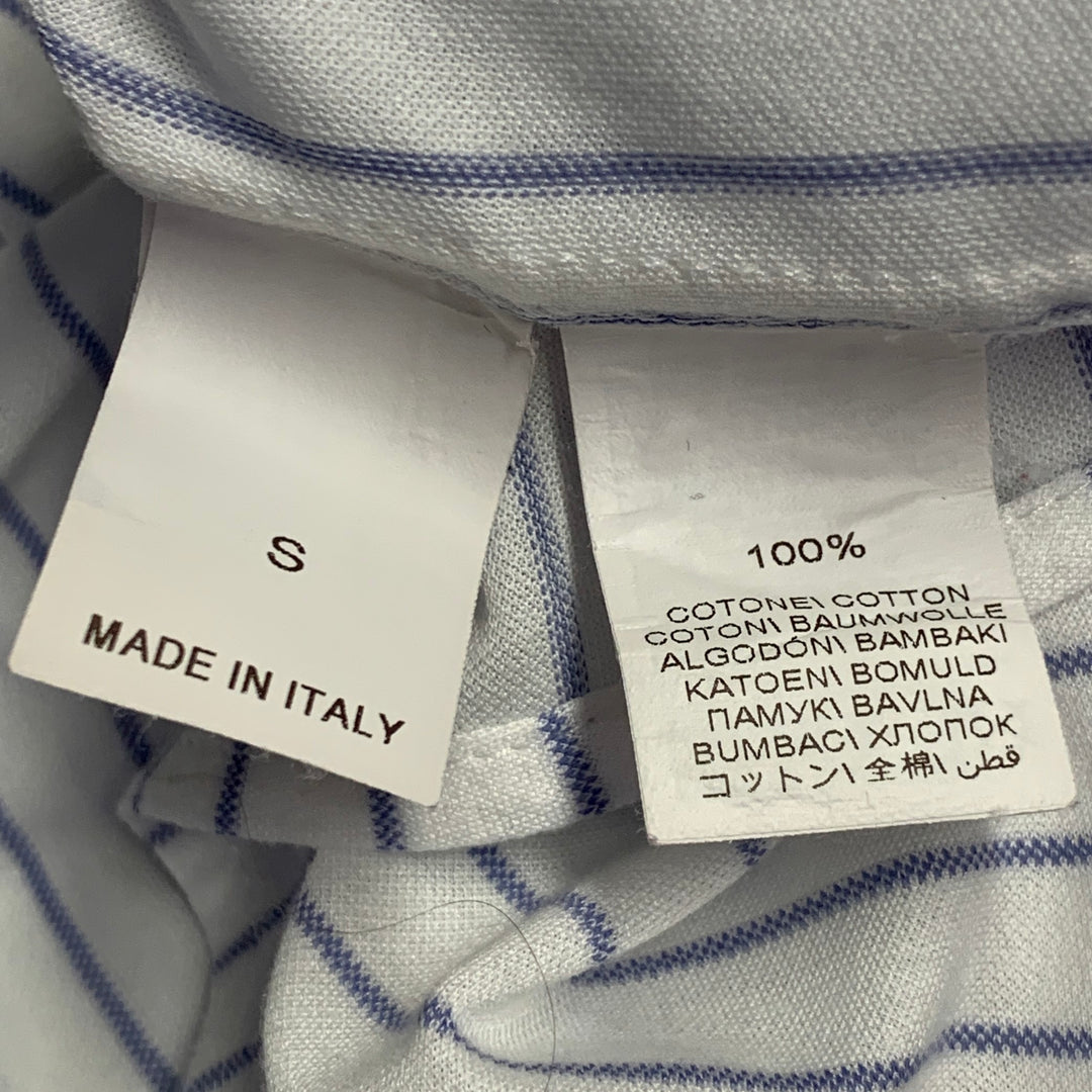 BRUNELLO CUCINELLI Size S White Blue Pinstripe Cotton Leisure Fit Long Sleeve Shirt