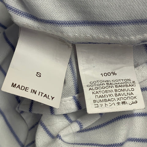 BRUNELLO CUCINELLI Size S White Blue Pinstripe Cotton Leisure Fit Long Sleeve Shirt