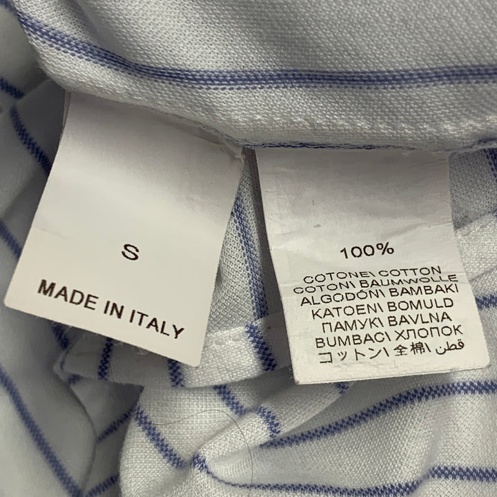 BRUNELLO CUCINELLI Size S White Blue Pinstripe Cotton Leisure Fit Long Sleeve Shirt