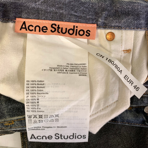 ACNE STUDIOS Size 30 Blue Graphic Chaps Cotton Button Fly Jeans