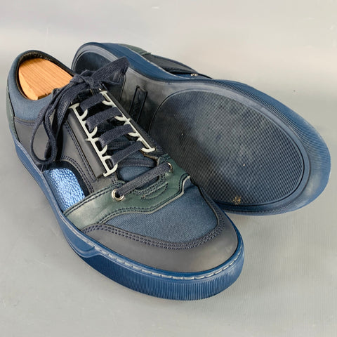 LANVIN Pointure 8 BDB1 Baskets basses en cuir color block noir et bleu marine