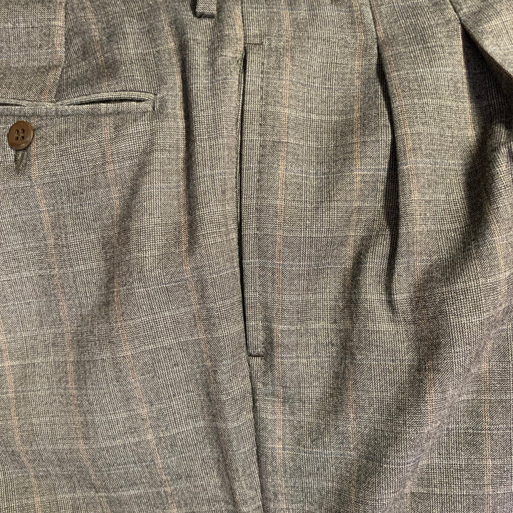 LUCIANO BARBERA Size 38 Regular Brown Plaid Wool Notch Lapel Pleated Suit